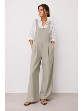 Petite Sophisticate Linen Blend Wide Leg Overalls Jumpsuit Size 14 USA